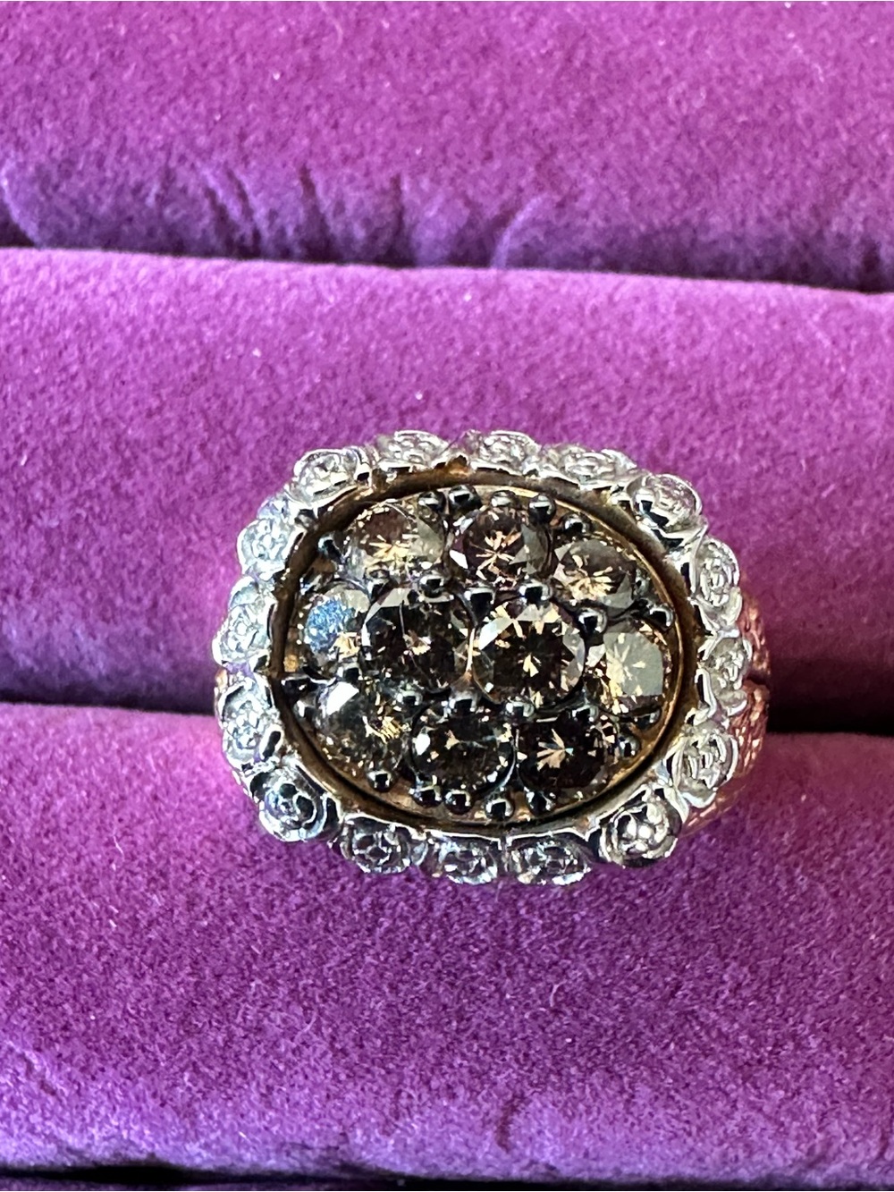 Heavy 11.5g Solid 14K Gold Champagne Diamond Sculpted Dome Ring 7